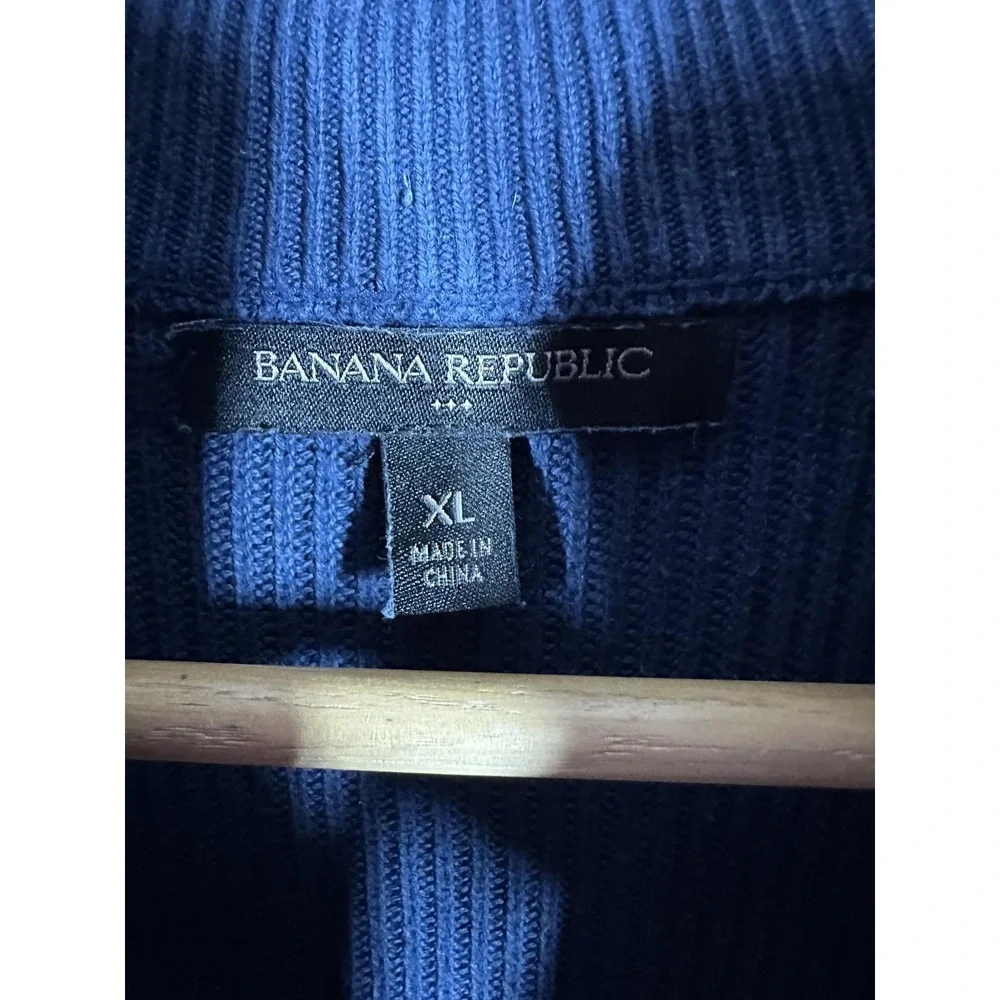 Banana Republic Sweater Mens‎ Extra Large Blue Mock Neck Button Henley Ribbed